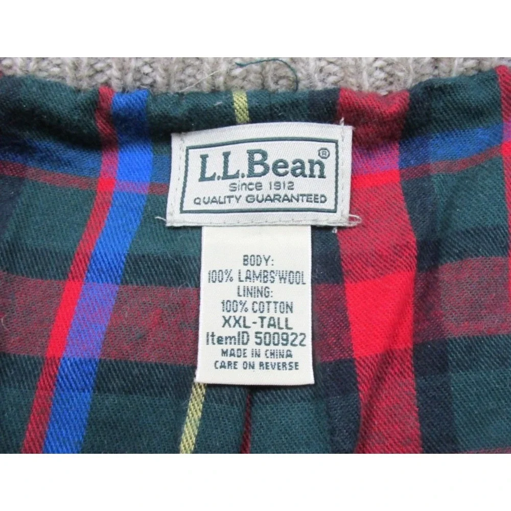 L.L.Bean Classic Ragg Lambswool Cardigan Sweater Men's (XXL) Flannel Lined Zip